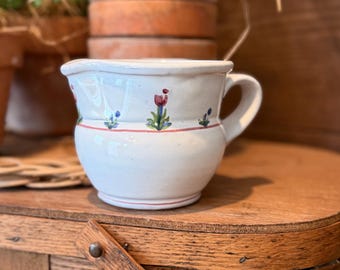 Vintage Handpainted Ceramic Glazed Creamer with Flowers: Cottagecore, Farmhouse, Cottage Kitchen