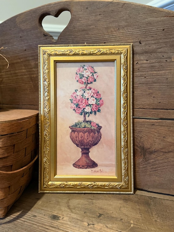 Vintage Rose Topiary Print in Gold Frame by Barbara Mock - Etsy