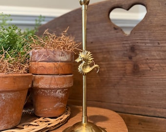 Vintage Brass Seahorse Taper Holder, Candlestick