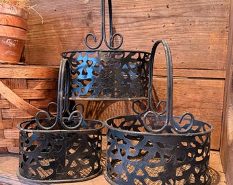 Set of 3 Vintage Black Chippy Metal Baskets