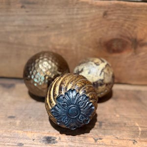 Set of 3 Decorative Orbs, Balls: Bowl Basket Filler Bronze Gold Brown Cream