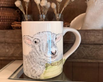 Handpainted Ceramic Sheep Mug: Farmhouse, Country Kitchen