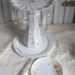 tall candle holder/ display riser/ Vinyette display/ table centerpiece/ repurposed vintage / white chalk paint/ chippy paint/ shabby chic