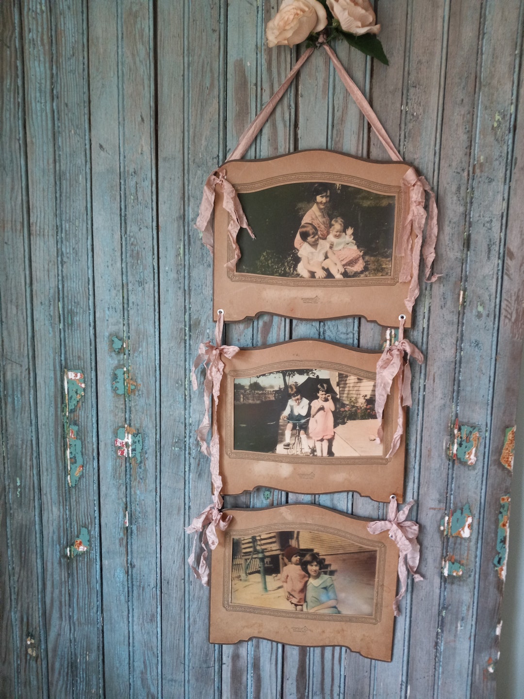 Vintage Photos, Wall Decor, Upcycled, Salvaged Materials, Three 1930s