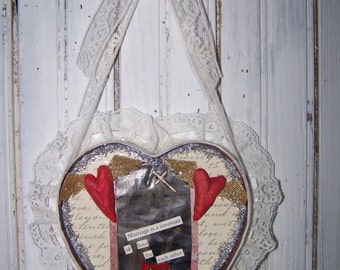 wall art/ shrine/ shadow box/ wall art/ assemblage art/ vintage embellishments/ handmade heart/