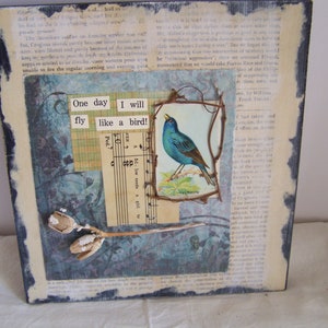 Bluebird/Paper Collage / Mixed Media / Vintage Bird Card /Nature theme / Materials / Twigs / Seed Pods / Art paper / vintage ephemera image 10