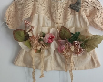 Antique baby dress, handmade, repurposed, assemblage art, wall decor, rare find, shabby chic decor, cottage decor