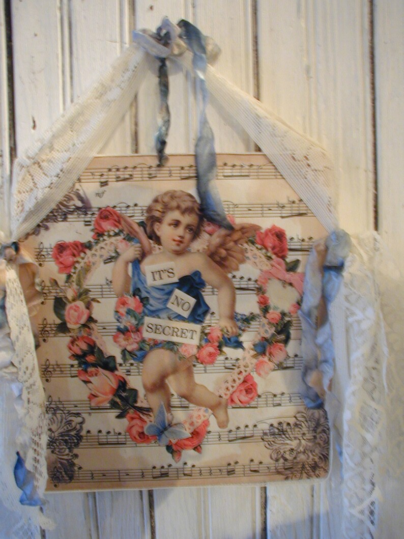 Handmade /wall Art / Collage Art /heart/shabby Chic/ Pink White/ Roses