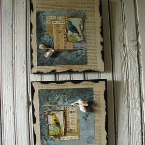 Bluebird/Paper Collage / Mixed Media / Vintage Bird Card /Nature theme / Materials / Twigs / Seed Pods / Art paper / vintage ephemera image 2