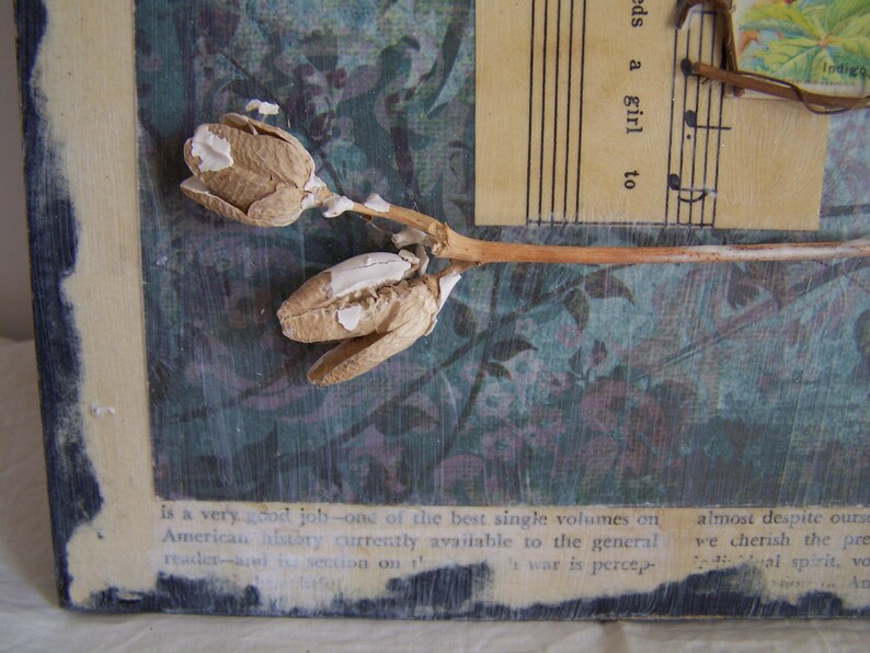 Bluebird/Paper Collage / Mixed Media / Vintage Bird Card /Nature theme / Materials / Twigs / Seed Pods / Art paper / vintage ephemera image 7