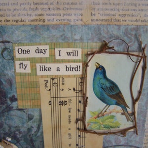 Bluebird/Paper Collage / Mixed Media / Vintage Bird Card /Nature theme / Materials / Twigs / Seed Pods / Art paper / vintage ephemera image 6