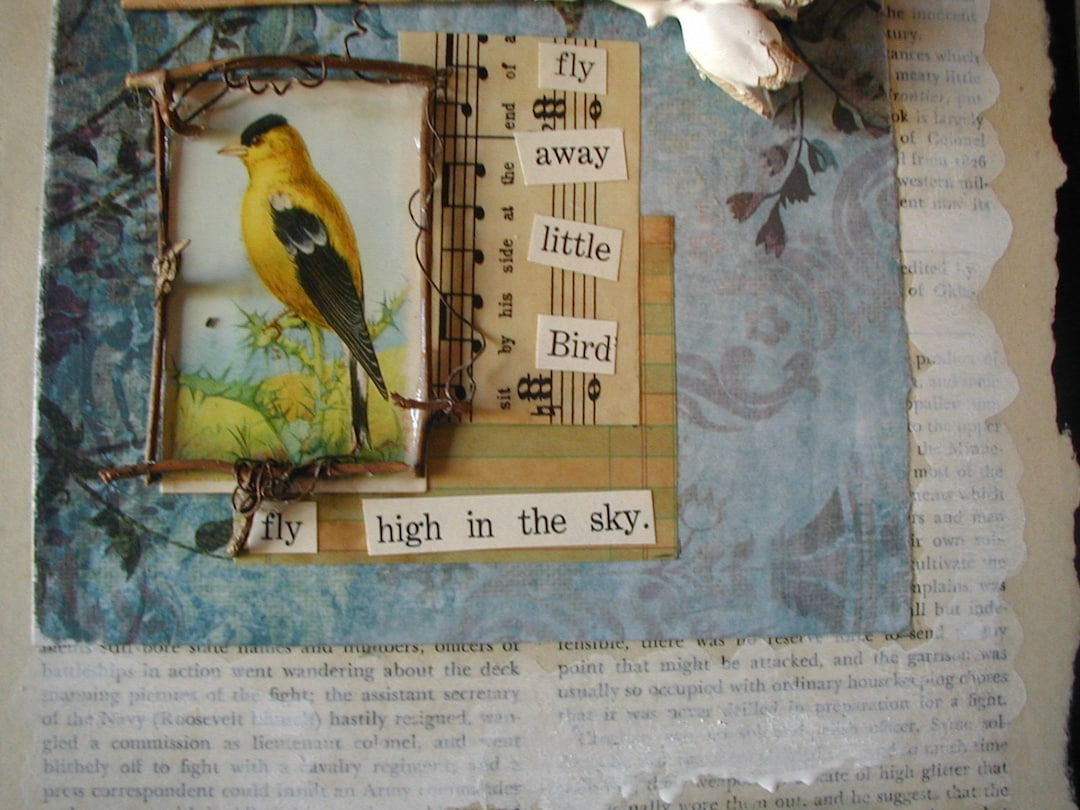 Mixed Media / Nature Collage / Wall Hanging / Vintage Bird Card