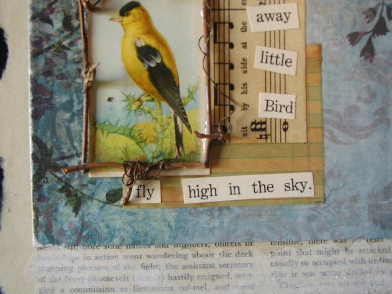 Mixed Media / Nature Collage / Wall Hanging / Vintage Bird Card