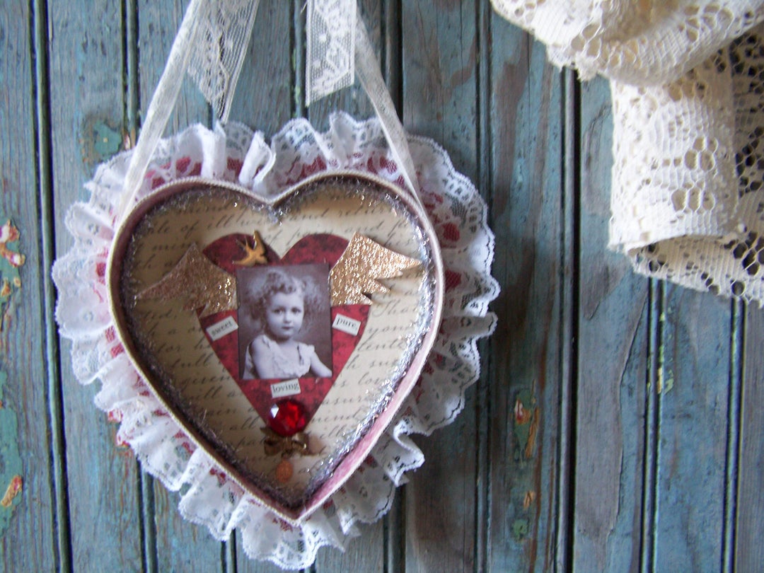 Shabbychic/ Wall Decor / Heart / Shadow Box / Soulful Art/mixed Media ...