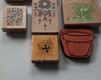 Vintage Rubber Stamps Set, Floral, Hearts, Scrapbooking