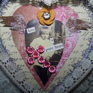 Shabby Chic / Assemblage Art / Heart Shape / Handmade / Pink / - Etsy