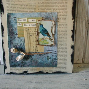 Bluebird/Paper Collage / Mixed Media / Vintage Bird Card /Nature theme / Materials / Twigs / Seed Pods / Art paper / vintage ephemera image 1