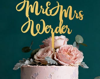 Topper per torta Mr Mrs personalizzato, topper per torta dorato per matrimonio, topper per torta nuziale rustico, topper per torta di fidanzamento, regalo di anniversario