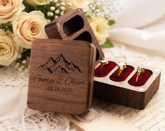 Personalized Wooden Wedding Ring Box, 3 Slot Engagement Ring Box, Custom Engraved  Ring Bear Box, Proposal Ring Holder, Anniversary Gift