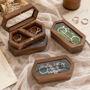 Personalized Wedding Ring Box, Wooden Double Slot Ring Bearer, Custom Engagement Ring Holder, Proposal Ring Bearer Box, Wedding Ceremony