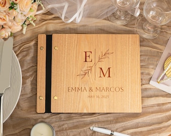 Custom Wooden Wedding Guest Book: Personalized Anniversary Scrapbook