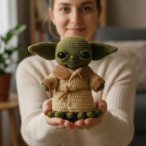 Patrón de crochet de Baby Yoda, tutorial de amigurumi de Grogu (PDF digital)