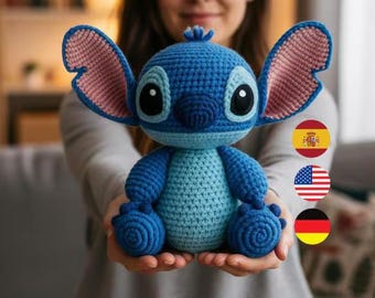 Häkelanleitung für einen blauen Alien | Niedliche Amigurumi-Puppe (PDF) | Plüschtier-Anleitung | Englisch, Deutsch, Spanisch | Sofort-Download
