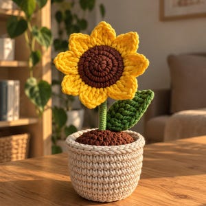 Crochet Sunflower Plant in Pot Positive Affirmation Gift Crochet Pattern Digital Download - 14 cm Tutorial