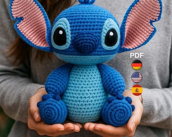 Stitch Amigurumi Crochet Pattern PDF: Blue Alien Plush (English, German, Spanish)