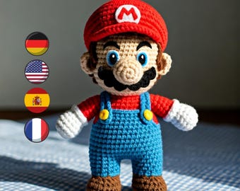 Mario Amigurumi Crochet Pattern PDF – Super Mario Plush Toy DIY Tutorial - Mario Doll Crochet Pattern – English -Spanish -German - French