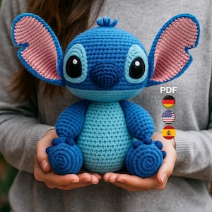 Crochet Stitch Amigurumi Pattern: Blue Alien Monster PDF  Tutorial (English, German, Spanish)