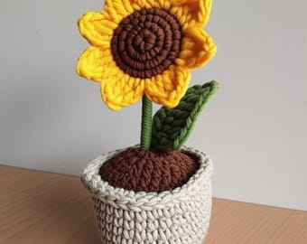 Crochet Pattern Sunflower pot, Autumn decor crochet Sunflower, Crochet Sunflower, Autumn decoration flower pot, crochet pattern PDF Tutorial