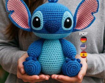 Amigurumi Stitch Crochet Pattern PDF, Cute Blue Alien Amigurumi crochet pattern ,Crochet Pattern Stitch PDF English, German, Spanish