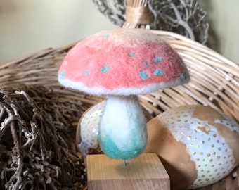 Orange Need felted Mushroom