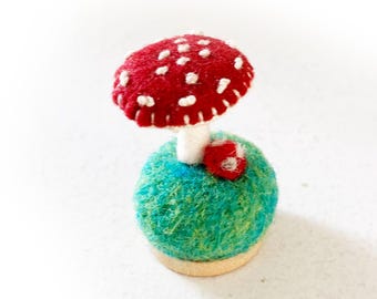 Tiny felt mushroom miniature with baby