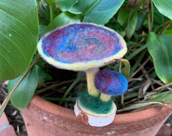 Mini Needle Felted Mushroom  pair in Blue and Purple
