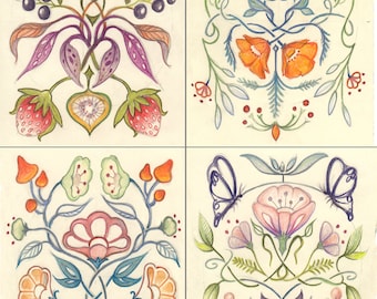 Set of 4 Botanical Greeting Cards