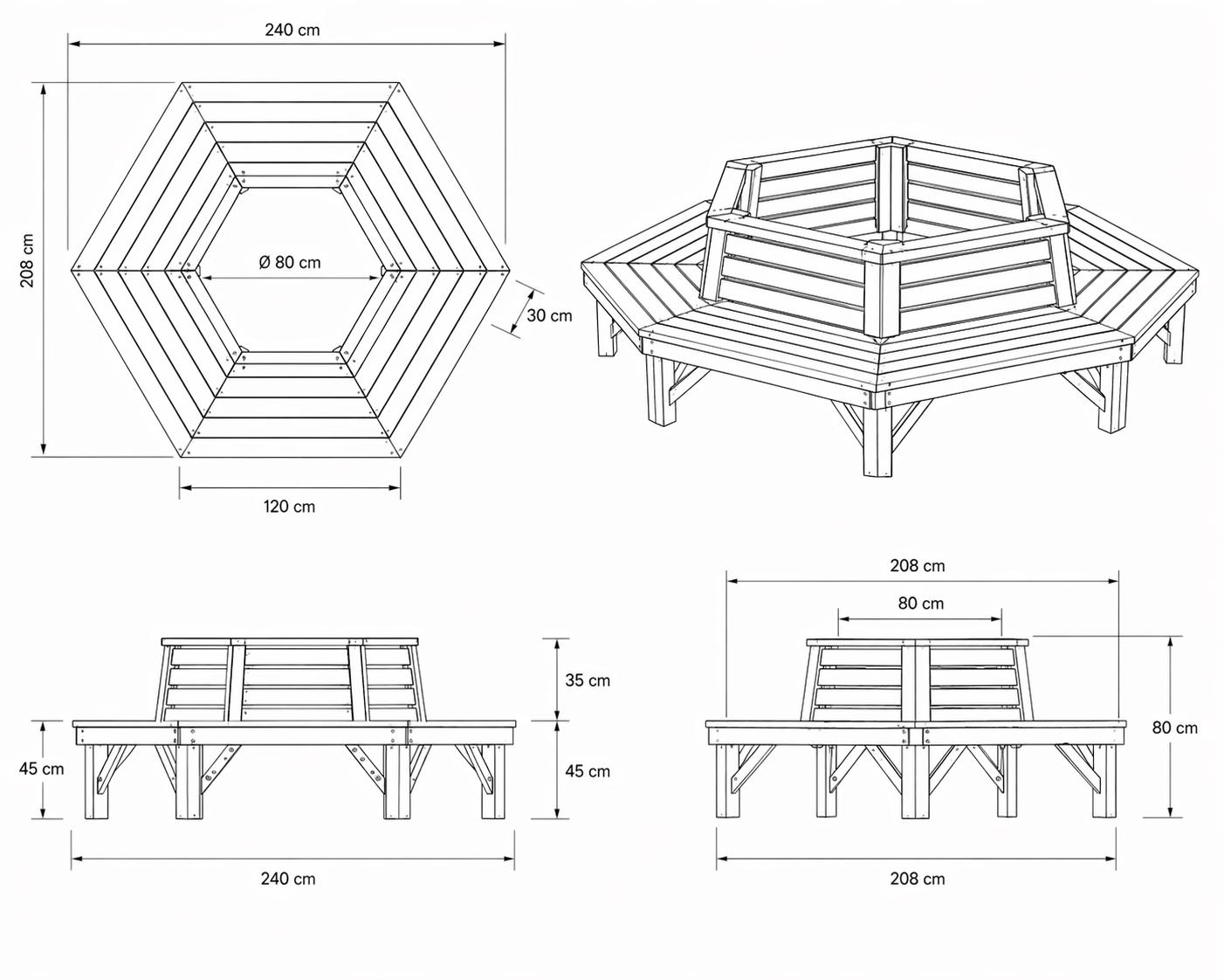 Hexagon Tree Bench Plans PDF | DIY Wooden Garden Tree Seat Blueprint - Etsy