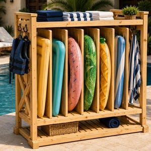 Wooden Pool Float Storage Rack Plans | DIY Outdoor Pool Organizer (PDF Download)