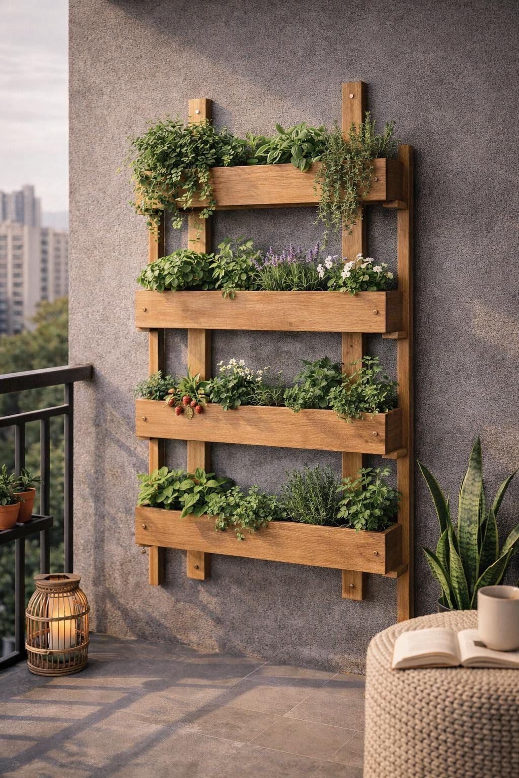 Outdoor wall planter shelves