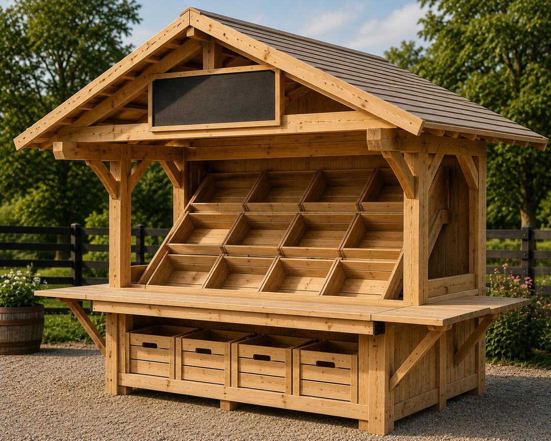 Large Farm Produce Stand Plans | Rustic Wooden Market Display