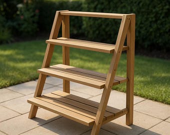 3-Tier Wooden Ladder Plant Stand – Rustic Outdoor Garden Display Shelf for Pots and Flowers