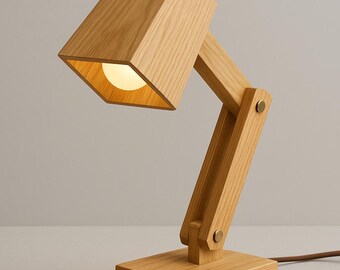 Nordic Wooden Desk Lamp | Adjustable Arm, DIY Kit