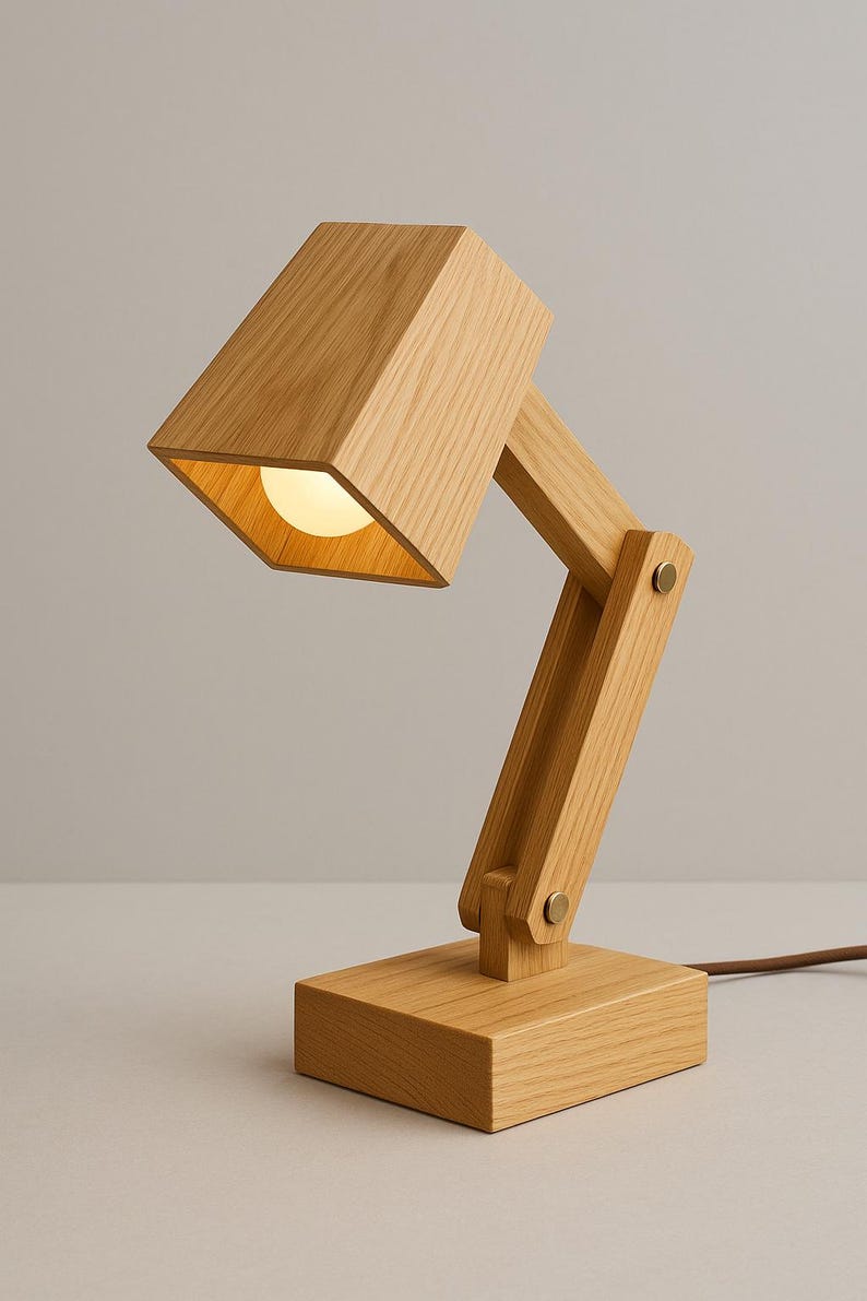 Lámpara de escritorio nórdica de madera con brazo ajustable, kit de bricolaje