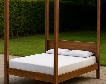 Plano PDF de cama con dosel: estructura de cama de madera con dosel DIY con diseño minimalista moderno