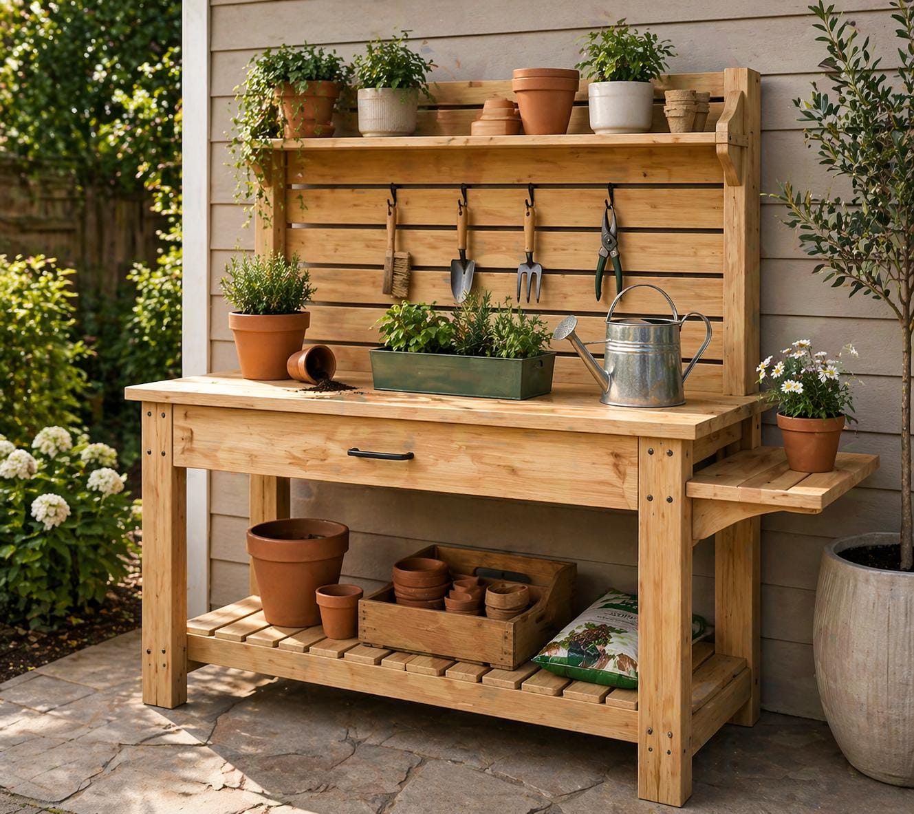 Outdoor Wooden Potting Bench Plans PDF | DIY Garden Work Table ...