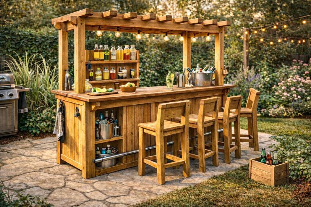 Outdoor Wooden Bar Plans PDF | DIY Patio Bar Table - Etsy
