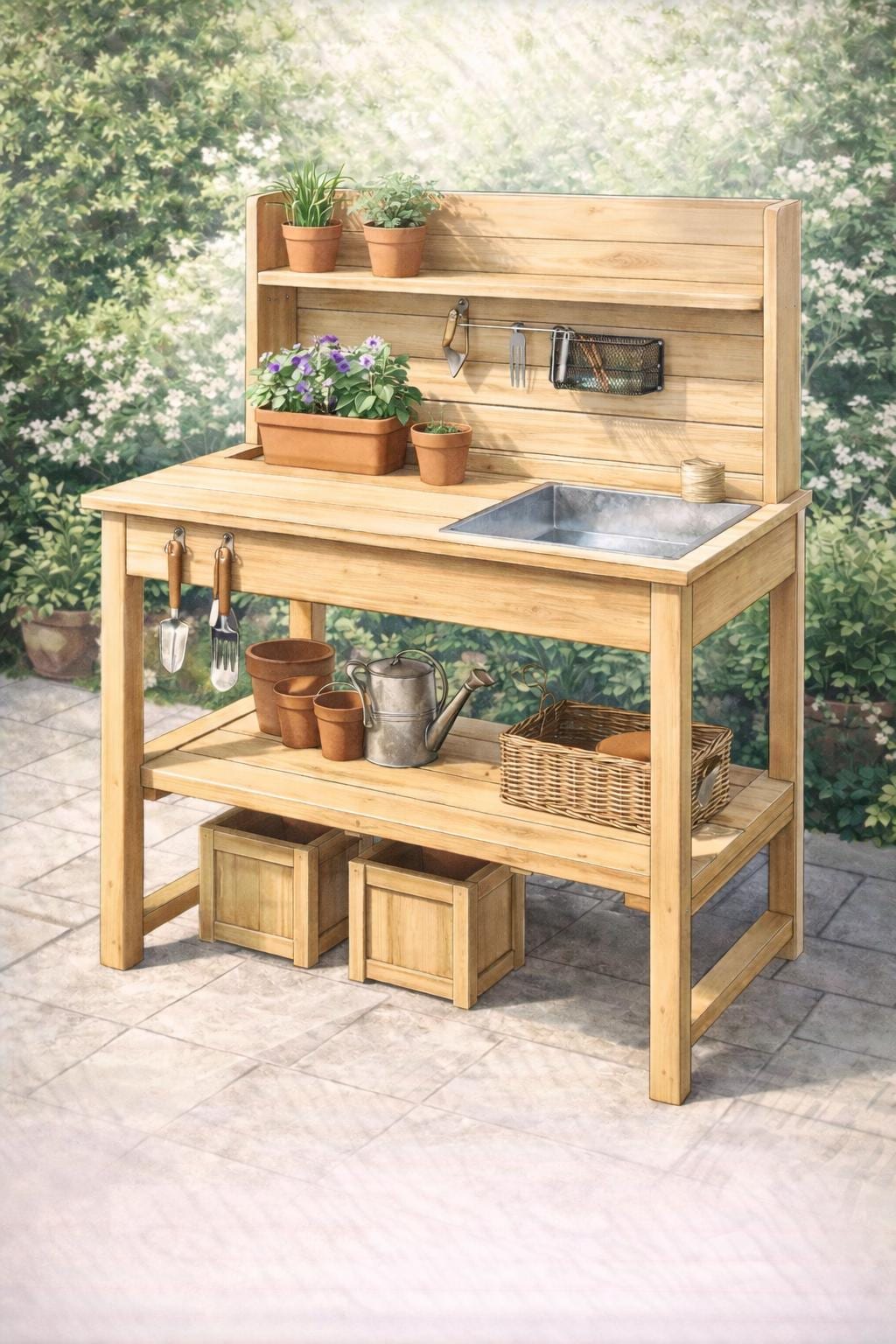 Outdoor Potting Bench Plans | Rustic Wooden Garden Work Table (PDF ...