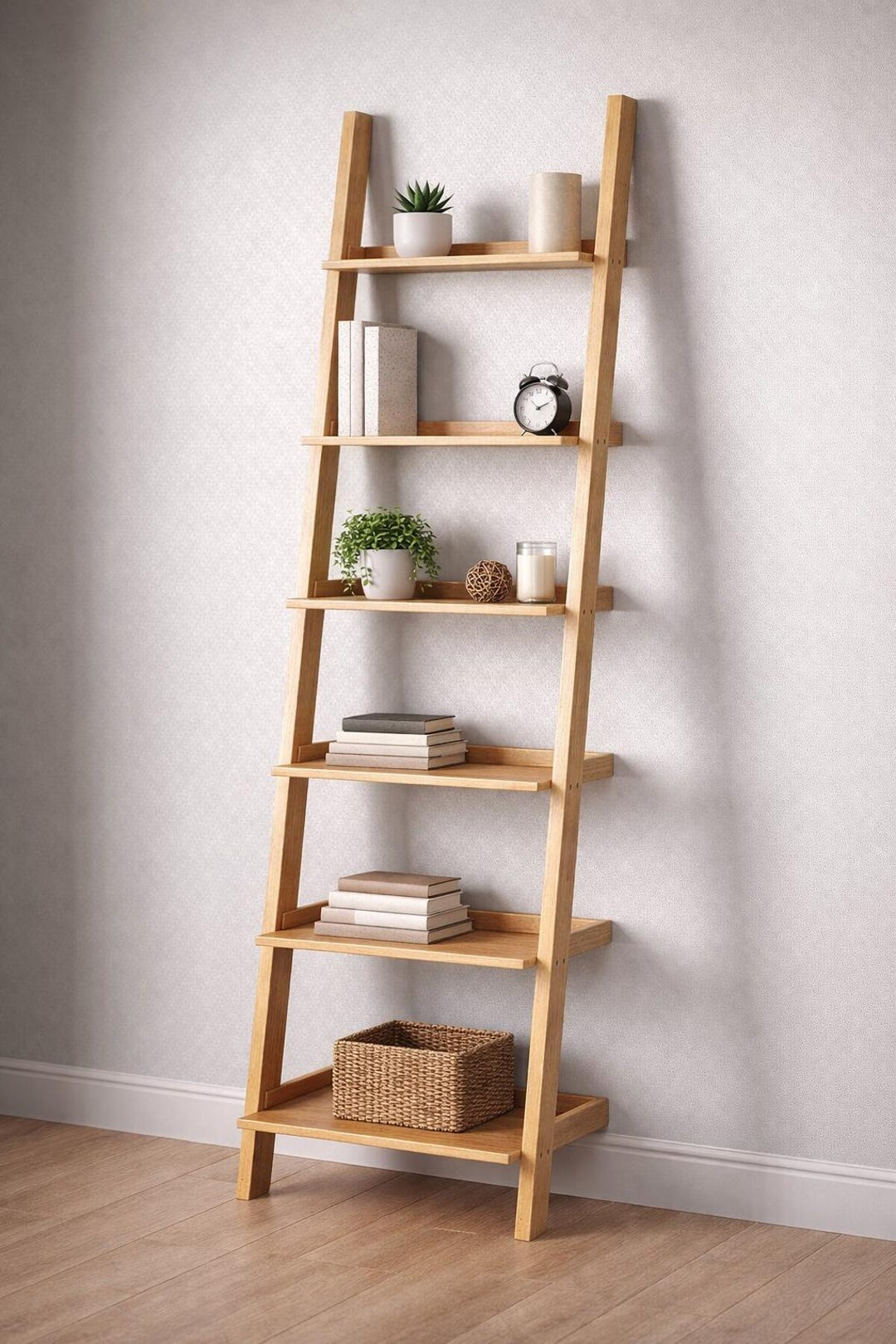 Mdf Ladder Rack Wooden Ladder Shelf Plan – DIY Leaning Display Rack Blueprint - Etsy