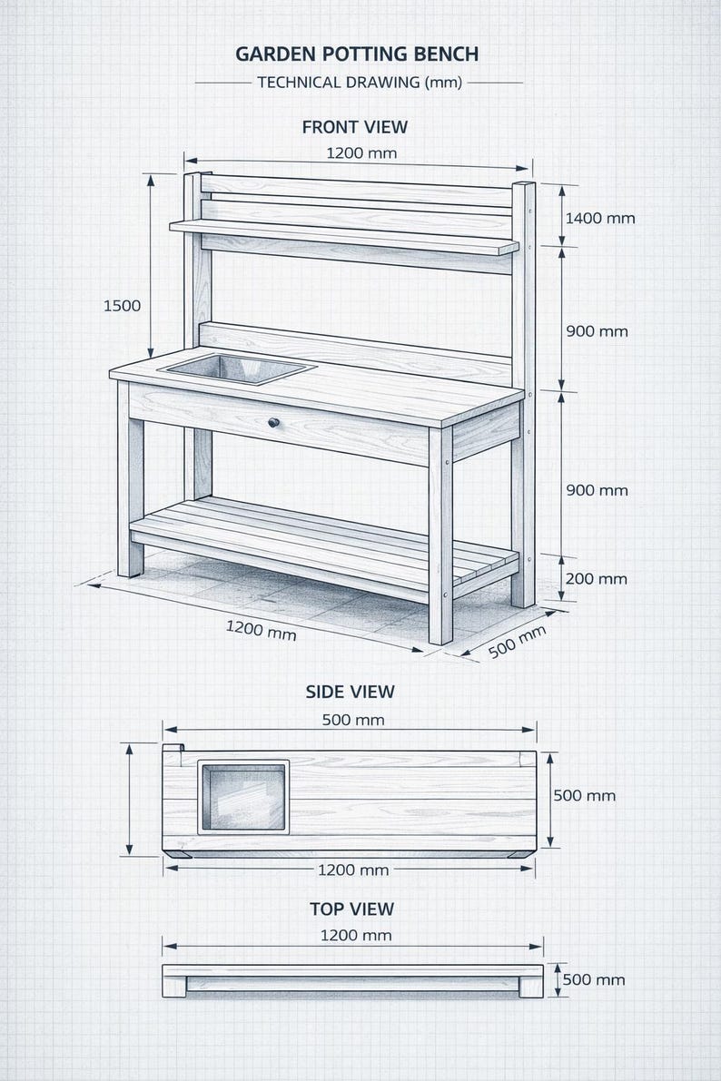 Potting Bench Plans PDF | DIY Garden Potting Table - Etsy UK